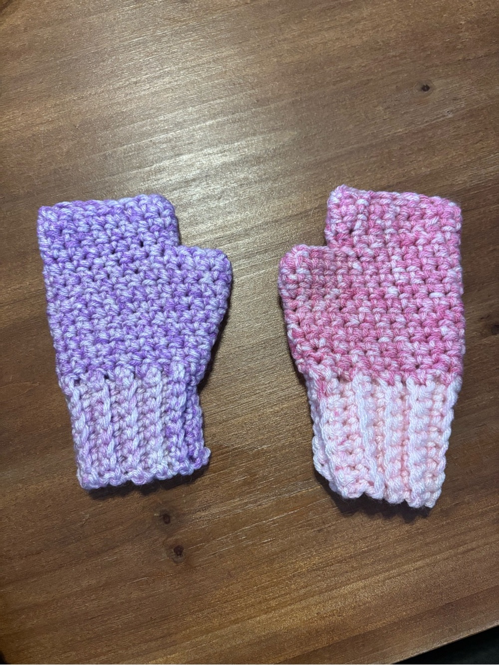 Handmade Kids Fingerless Mittens - Pink & Purple